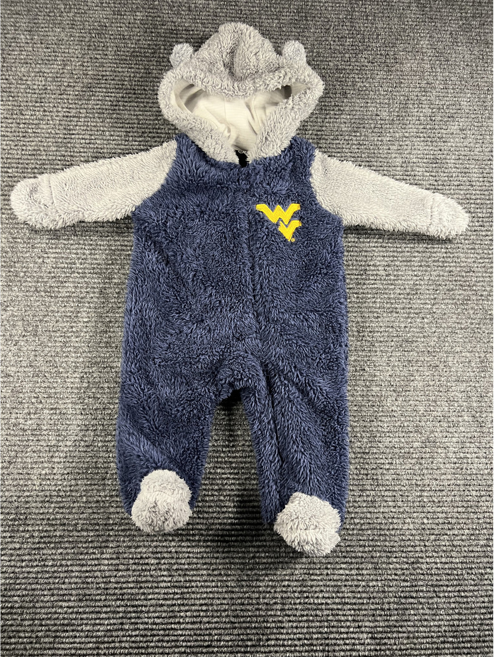 GEN2 WVU Mountaineers Fuzzy Sherpa Hooded One-Piece Footed Coverall 3/6M
